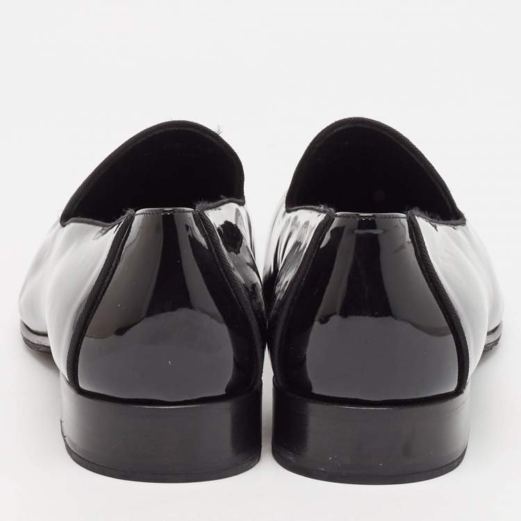 Pre Owned Dior Black Patent Leather Embossed Bee Detail Slip On Loafers Size 42