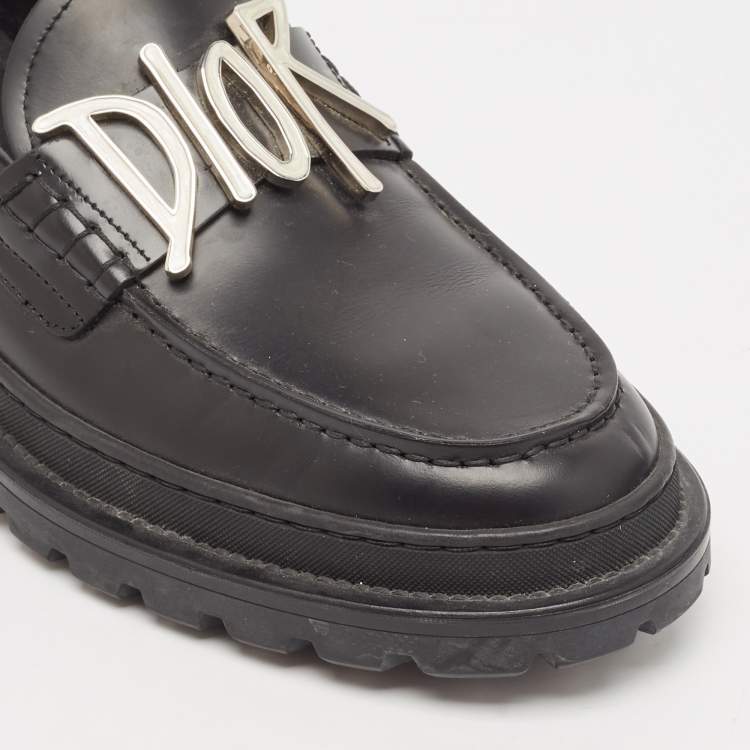 Pre Owned Dior x Stussy Black Leather Slip On Loafers Size 41