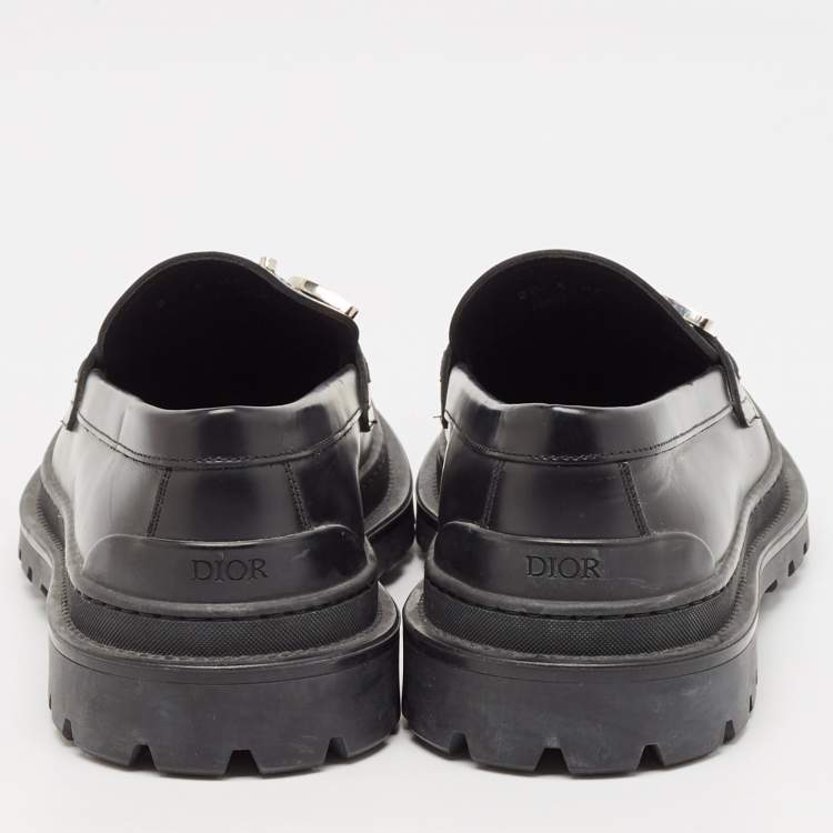 Pre Owned Dior x Stussy Black Leather Slip On Loafers Size 41