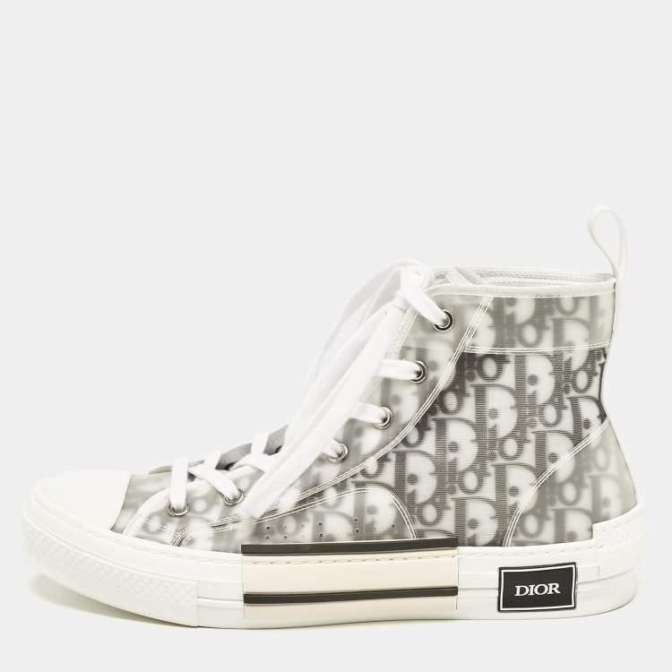 Pre Owned Dior White/Black Oblique Mesh and Rubber B23 Sneakers Size 42