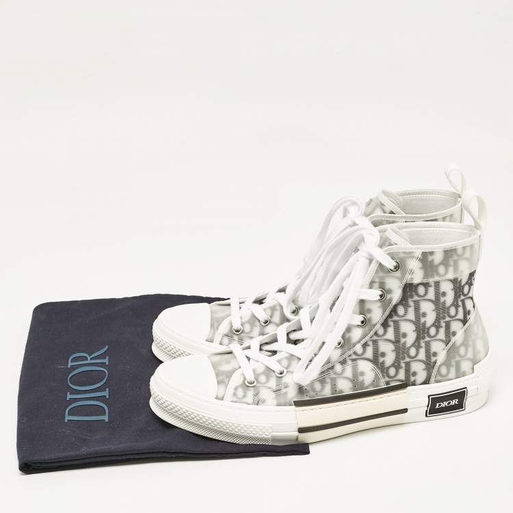 Pre Owned Dior White/Black Oblique Mesh and Rubber B23 Sneakers Size 42
