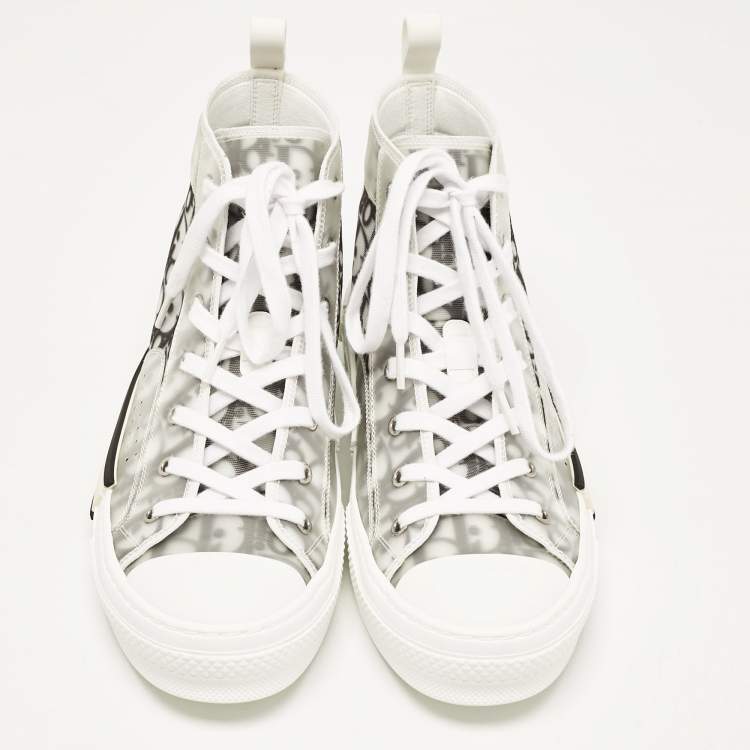 Pre Owned Dior White/Black Oblique Mesh and Rubber B23 Sneakers Size 42