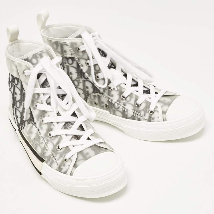 Pre Owned Dior White/Black Oblique Mesh and Rubber B23 Sneakers Size 42