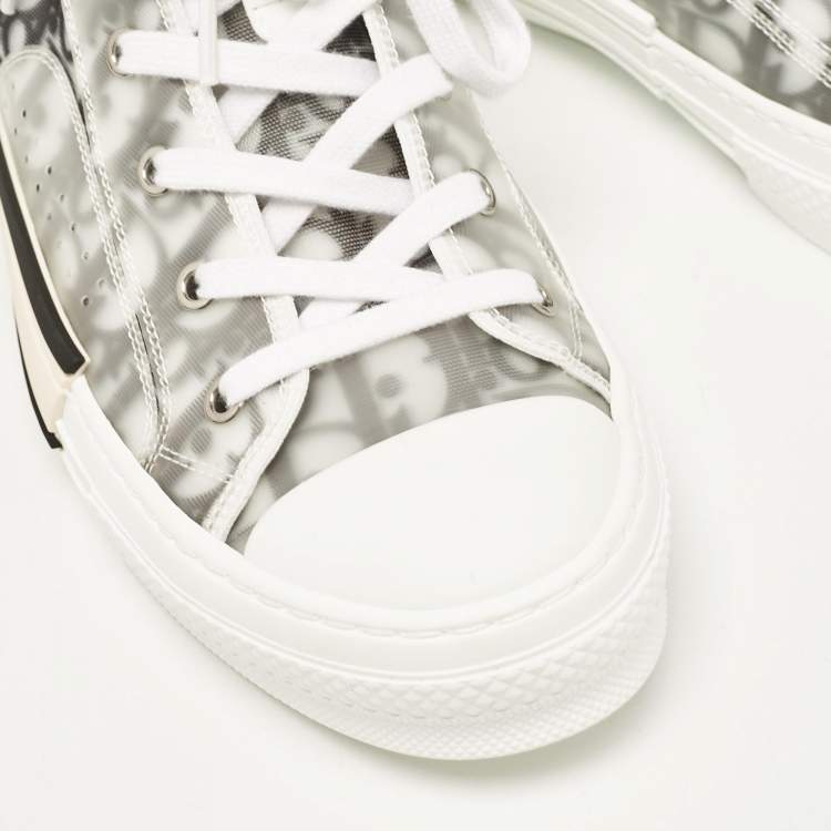 Pre Owned Dior White/Black Oblique Mesh and Rubber B23 Sneakers Size 42
