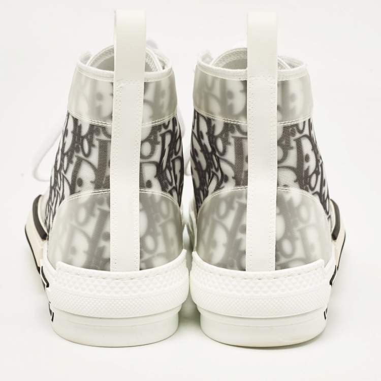 Pre Owned Dior White/Black Oblique Mesh and Rubber B23 Sneakers Size 42