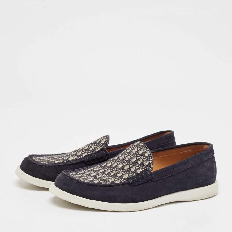 Pre Owned Dior Navy Blue/White Suede Granville Loafers Size 43