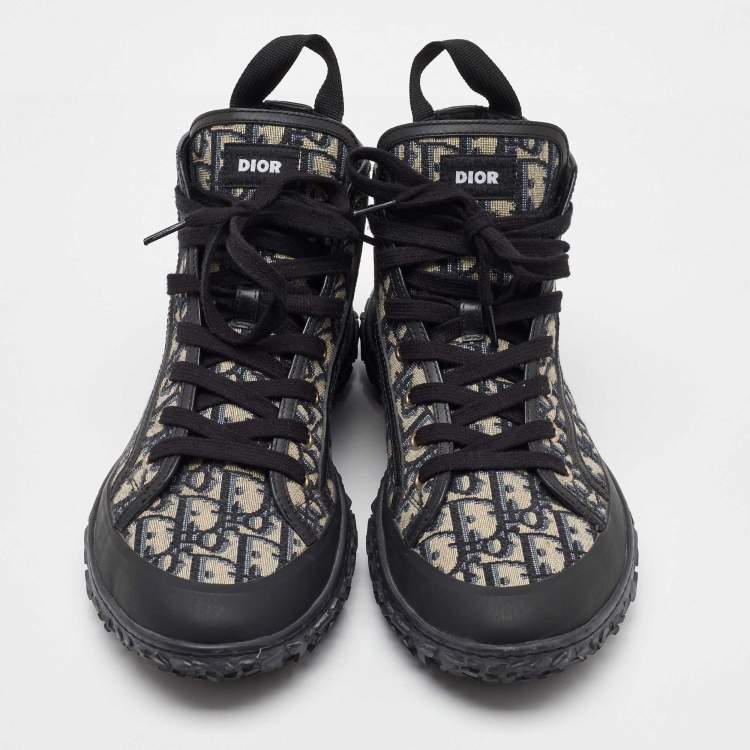 Pre Owned Dior Black/Beige Rubber and Oblique Canvas Diorizon Ankle Boots Size 44