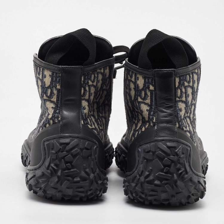 Pre Owned Dior Black/Beige Rubber and Oblique Canvas Diorizon Ankle Boots Size 44
