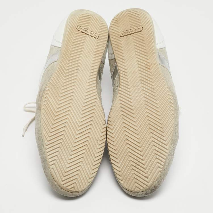 Pre Owned Dior White/Grey Suede and  Leather B18 Lace Up Sneakers Size 46