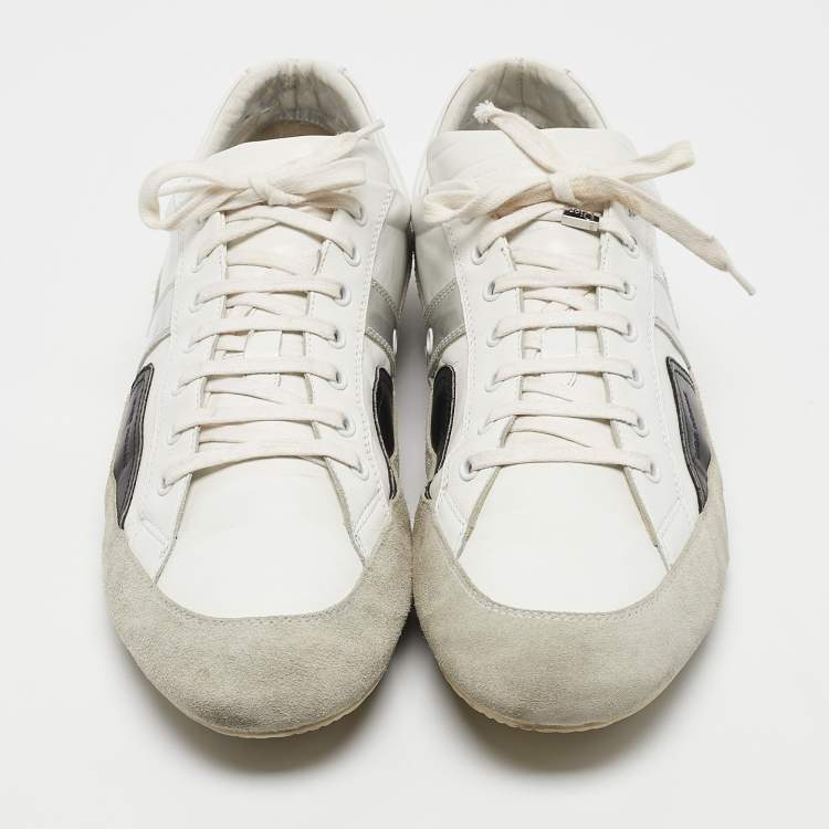Pre Owned Dior White/Grey Suede and  Leather B18 Lace Up Sneakers Size 46