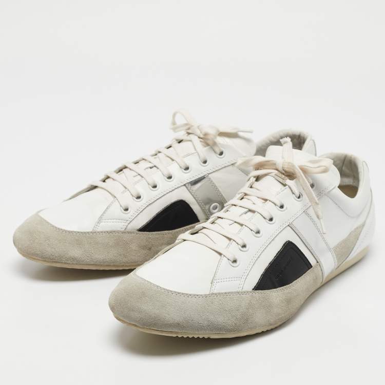 Pre Owned Dior White/Grey Suede and  Leather B18 Lace Up Sneakers Size 46