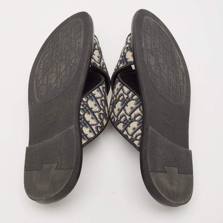 Pre Owned Dior Blue Oblique Canvas Alias Slide Sandals Size 46