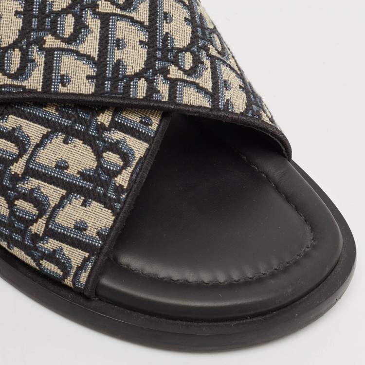 Pre Owned Dior Blue Oblique Canvas Alias Slide Sandals Size 46