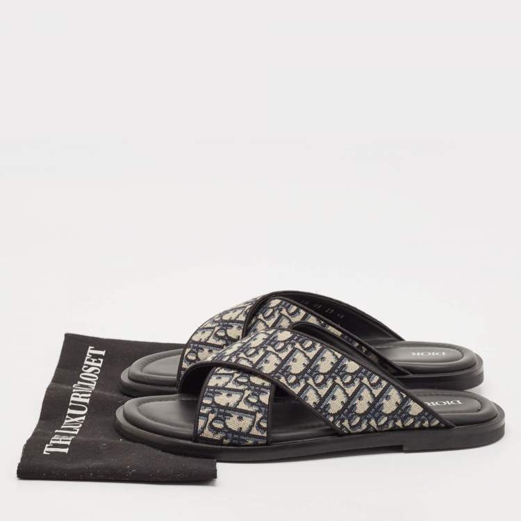 Pre Owned Dior Blue Oblique Canvas Alias Slide Sandals Size 46