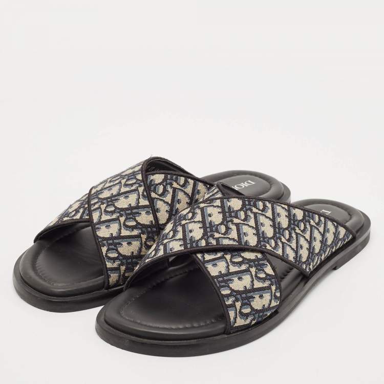 Pre Owned Dior Blue Oblique Canvas Alias Slide Sandals Size 46
