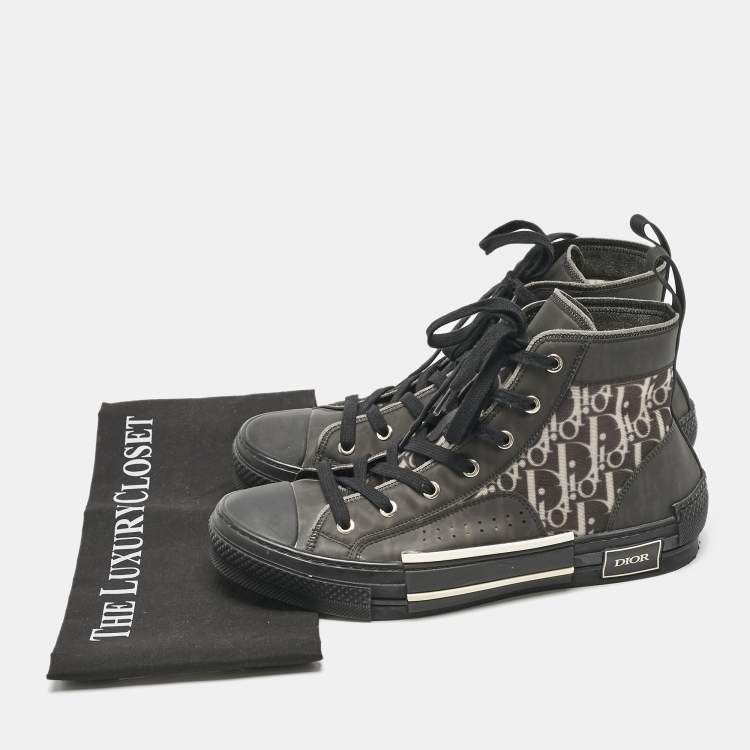 Pre Owned Dior Black Rubber and Oblique Mesh B23 High Top Sneakers Size 41