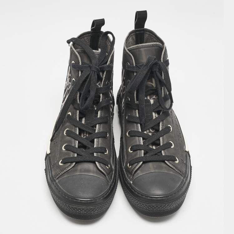 Pre Owned Dior Black Rubber and Oblique Mesh B23 High Top Sneakers Size 41