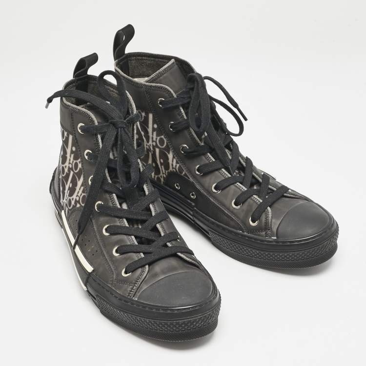 Pre Owned Dior Black Rubber and Oblique Mesh B23 High Top Sneakers Size 41