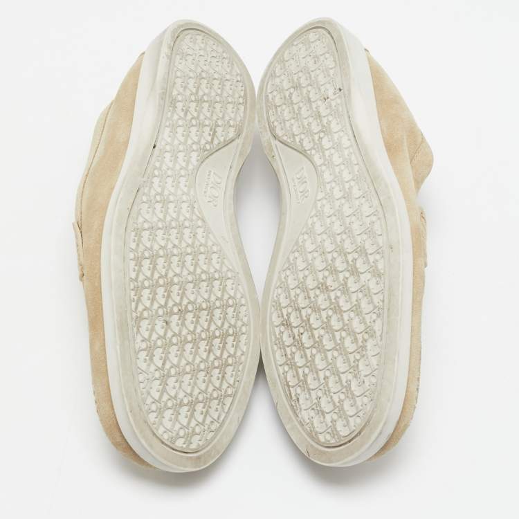 Pre Owned Dior Beige Suede and Oblique Canvas Granville Slip On Loafers Size 43