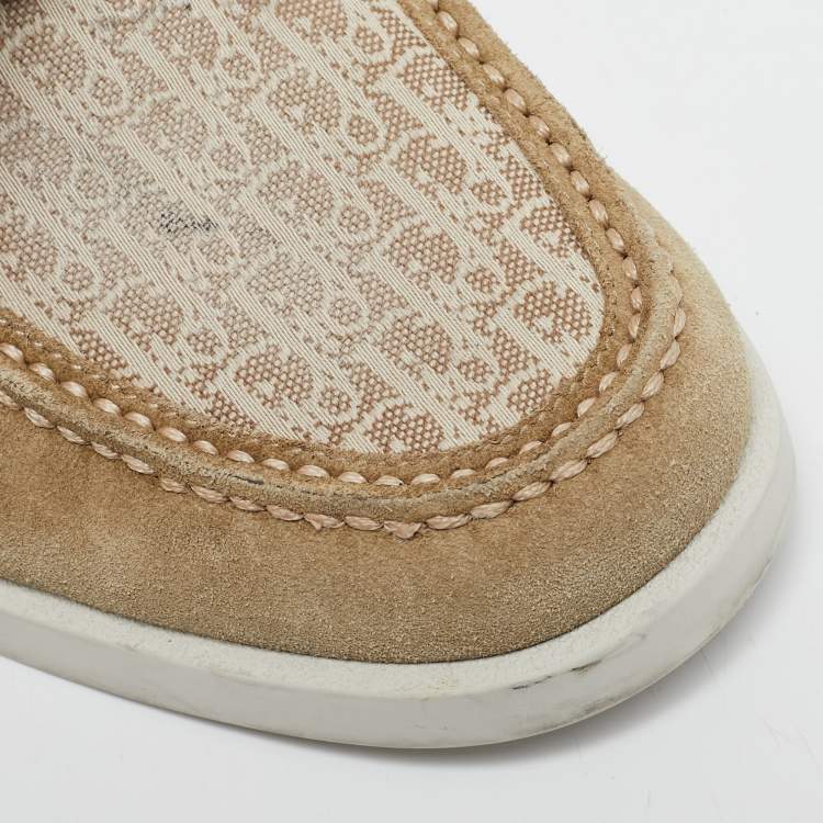 Pre Owned Dior Beige Suede and Oblique Canvas Granville Slip On Loafers Size 43