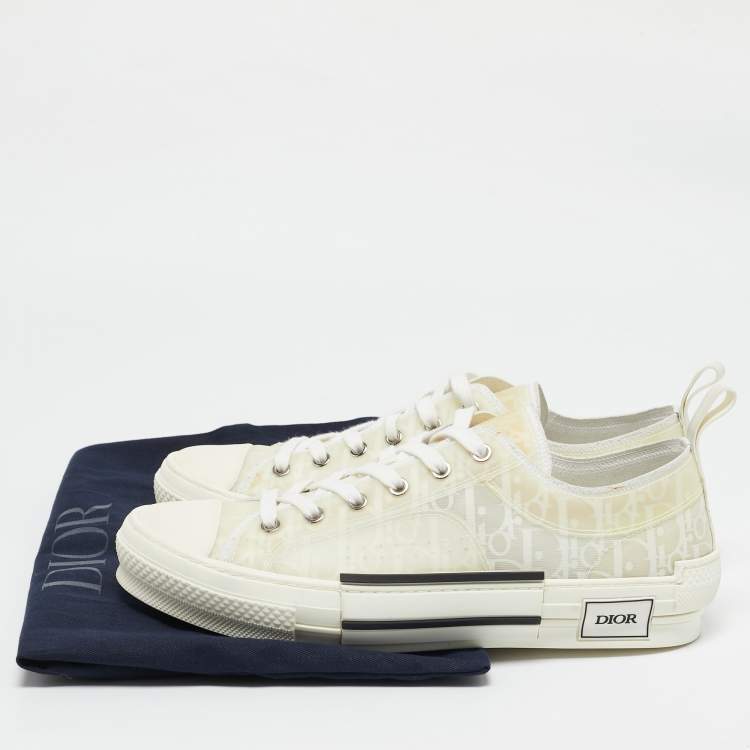 Pre Owned Dior White Oblique Mesh and Rubber B23 Low Top Sneakers Size 42