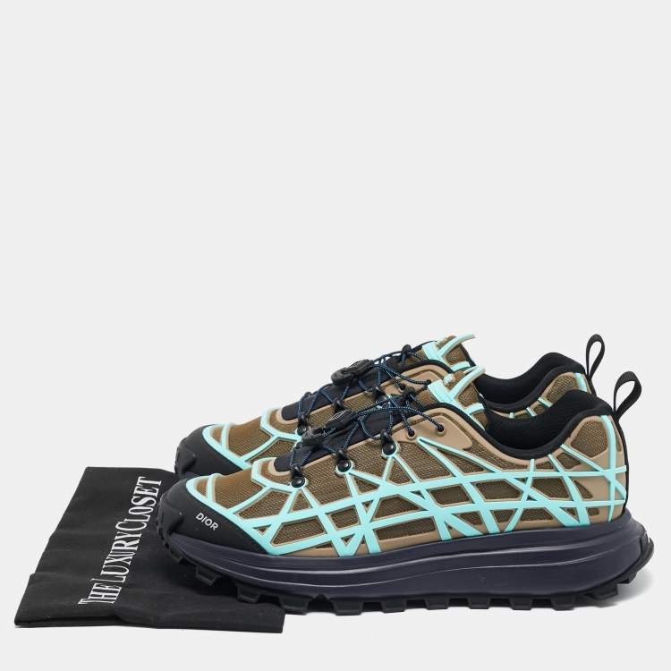 Pre Owned Dior Olive Green/Blue Mesh and Rubber B31 Runner Chunky Sneakers Size 43