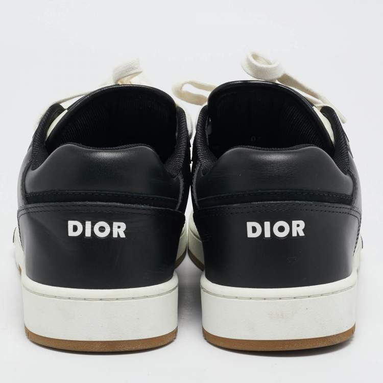 Pre Owned Dior Black/Beige Leather and Oblique Canvas B27 Sneakers Size 43