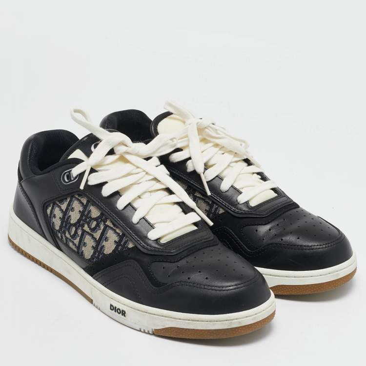 Pre Owned Dior Black/Beige Leather and Oblique Canvas B27 Sneakers Size 43