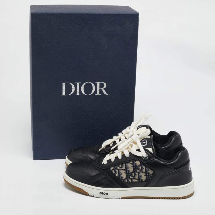 Pre Owned Dior Black/Beige Leather and Oblique Canvas B27 Sneakers Size 43