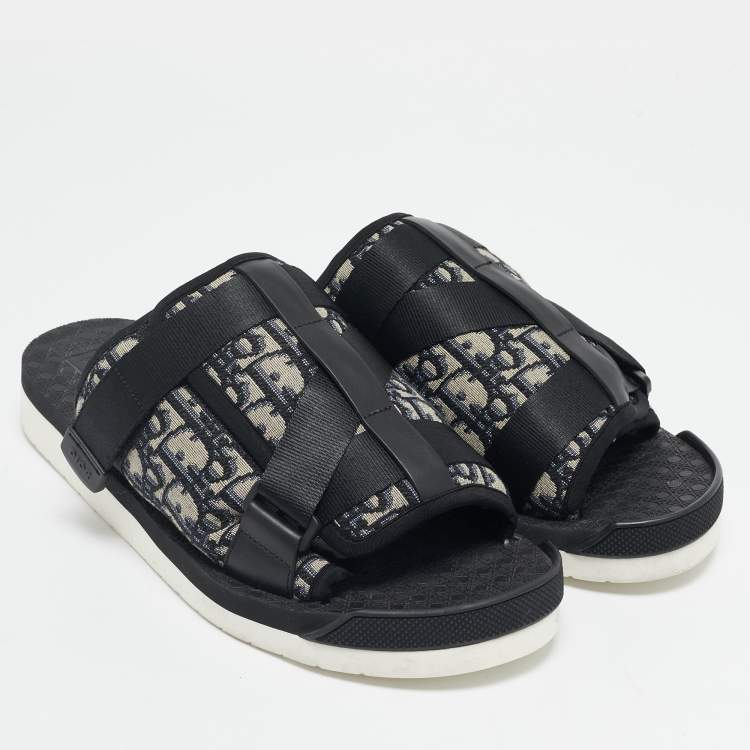Pre Owned Dior Black Oblique Canvas Alpha Slide Sandals Size 44