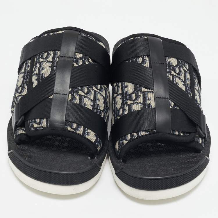 Pre Owned Dior Black Oblique Canvas Alpha Slide Sandals Size 44