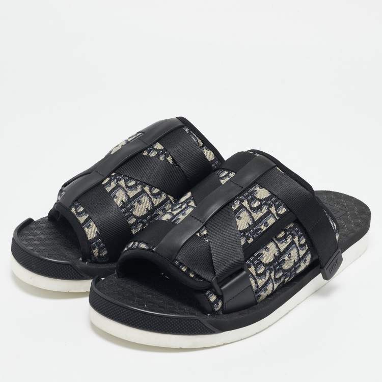 Pre Owned Dior Black Oblique Canvas Alpha Slide Sandals Size 44