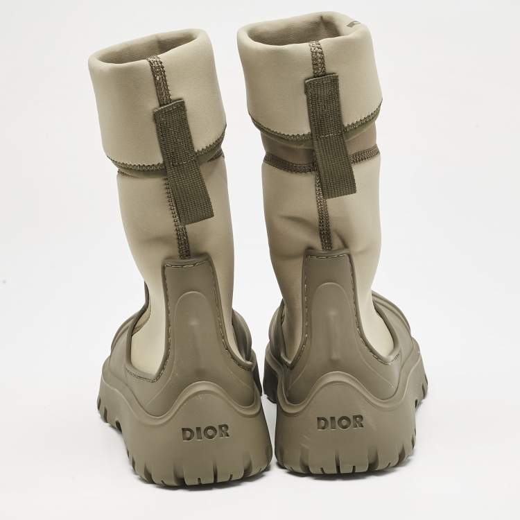 Pre Owned Dior Khaki Neoprene and Rubber Garden Ankle Boots Size 41.5