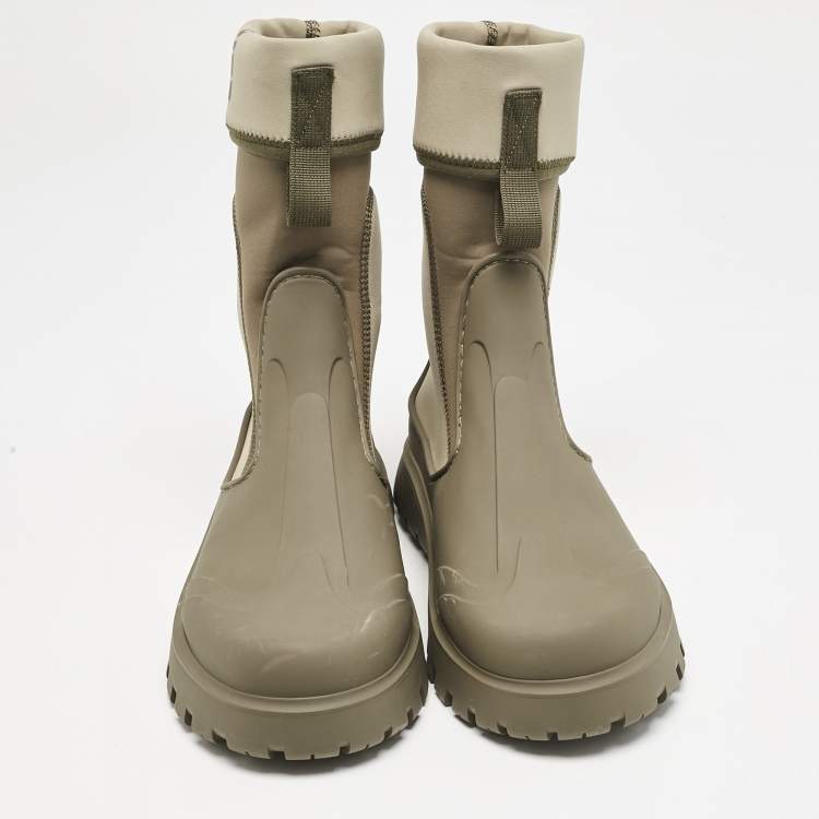 Pre Owned Dior Khaki Neoprene and Rubber Garden Ankle Boots Size 41.5