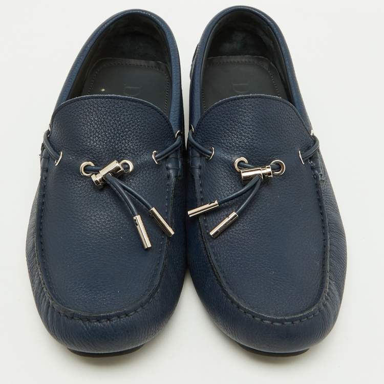 Pre Owned Dior Navy Blue Leather Slip On Loafers Size 41