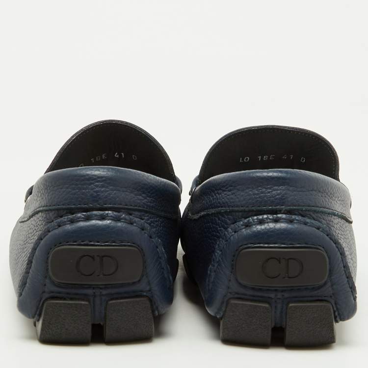 Pre Owned Dior Navy Blue Leather Slip On Loafers Size 41