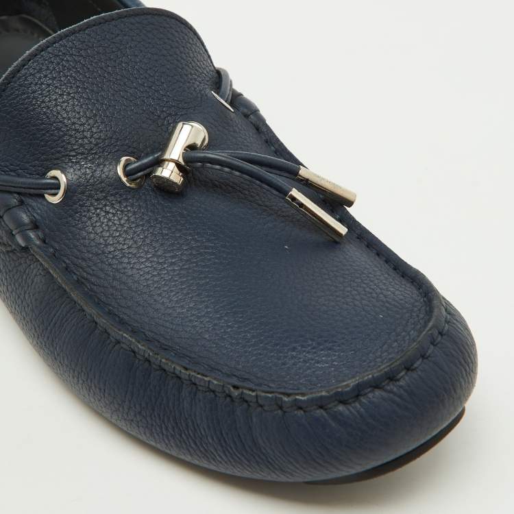 Pre Owned Dior Navy Blue Leather Slip On Loafers Size 41