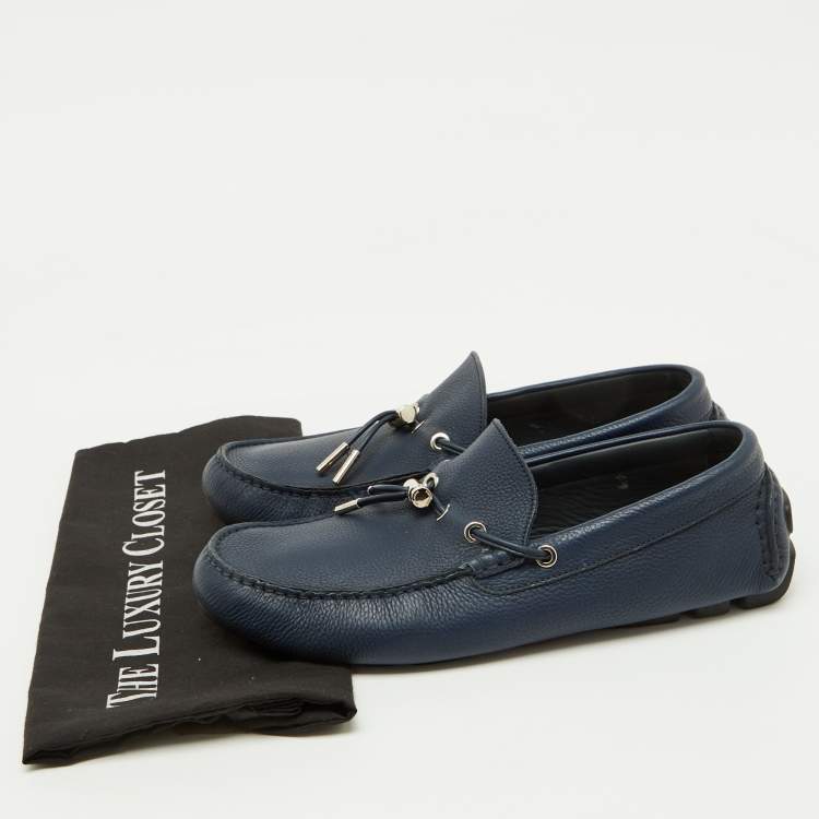 Pre Owned Dior Navy Blue Leather Slip On Loafers Size 41