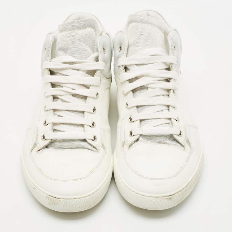 Pre Owned Dior White Leather Homme Monochrome High Top Sneakers Size 42