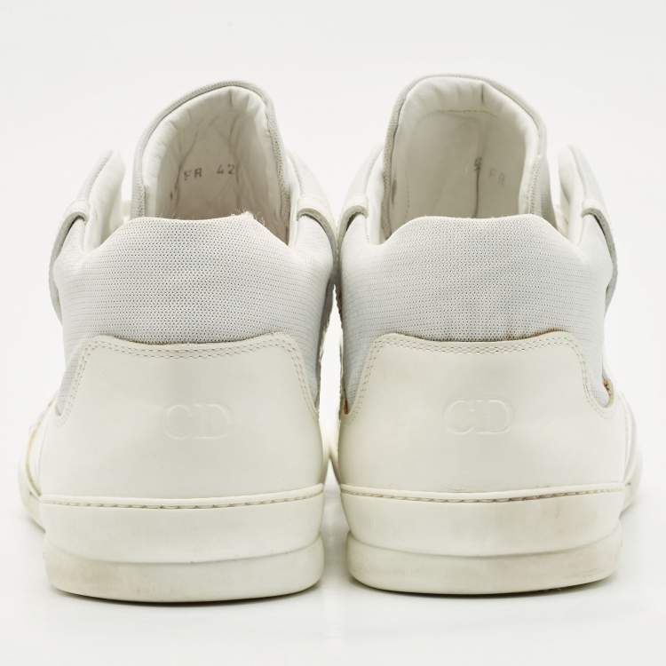 Pre Owned Dior White Leather Homme Monochrome High Top Sneakers Size 42