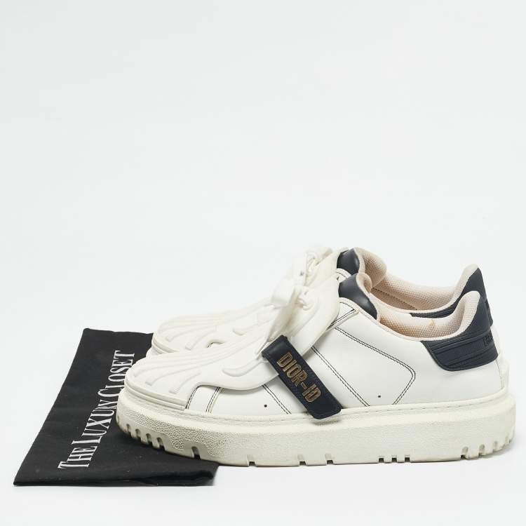 Pre Owned Dior White/Navy Blue Leather and Rubber Dior ID Lace Up Sneakers Size 40