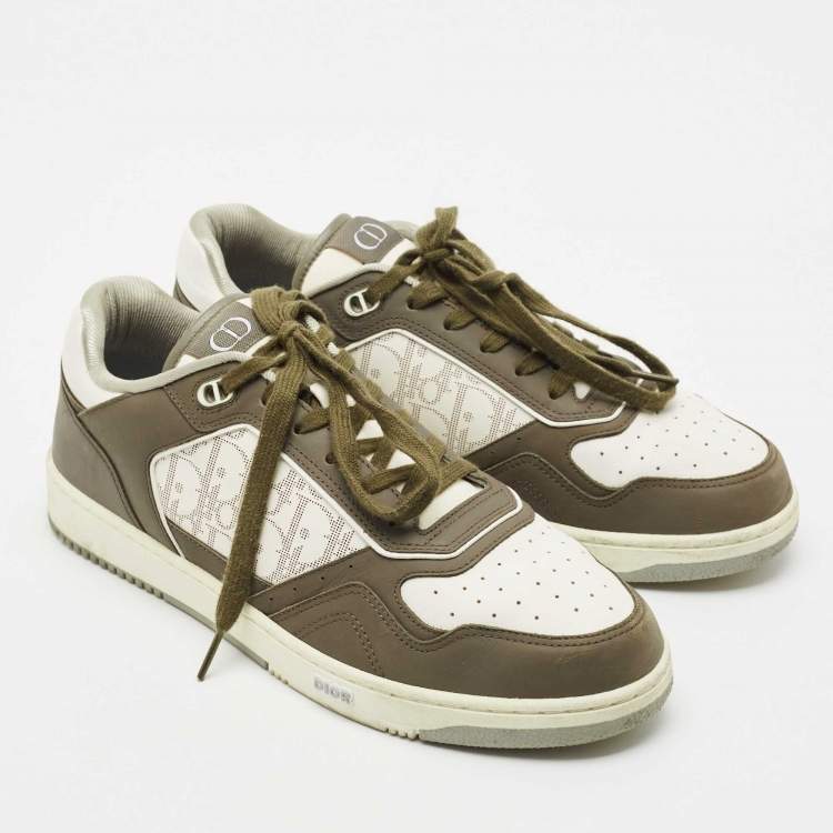 Pre Owned Dior White/Green Canvas and Leather B27 Lace Up Sneakers Size 44.5