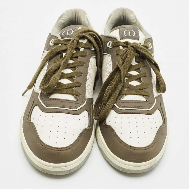 Pre Owned Dior White/Green Canvas and Leather B27 Lace Up Sneakers Size 44.5