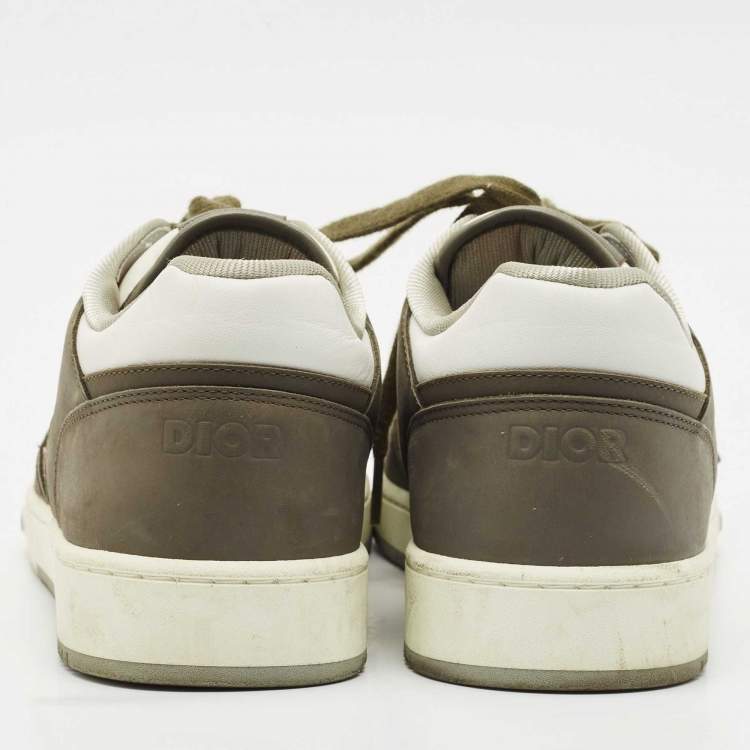 Pre Owned Dior White/Green Canvas and Leather B27 Lace Up Sneakers Size 44.5