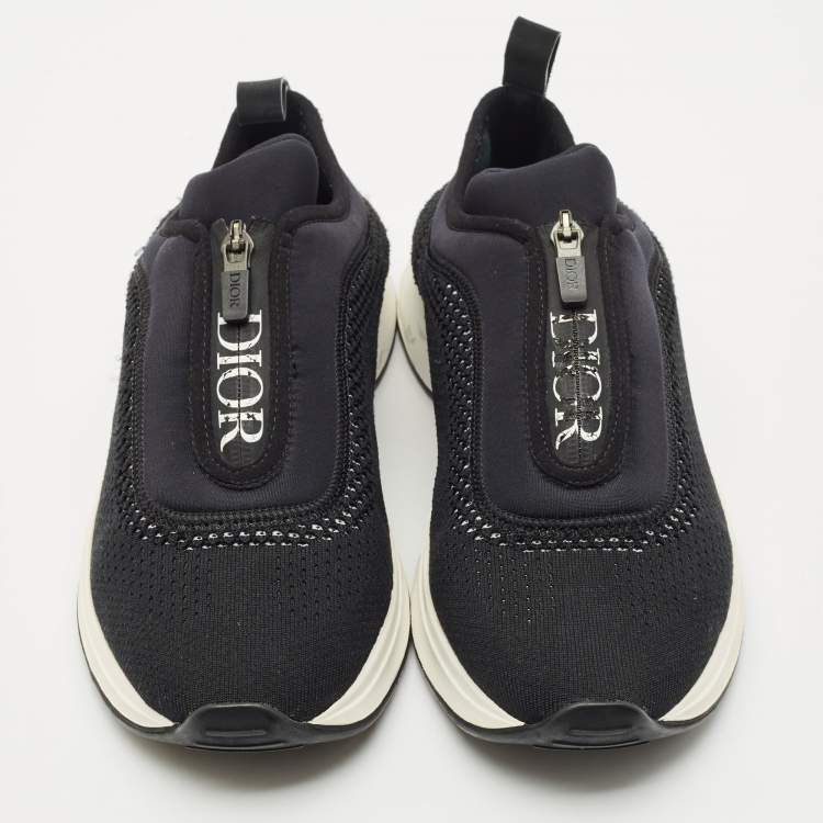 Pre Owned Dior Black Knit Fabric and Neoprene B25 Slip On Sneakers Size 40
