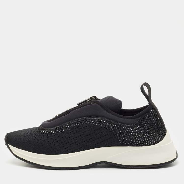 Pre Owned Dior Black Knit Fabric and Neoprene B25 Slip On Sneakers Size 40