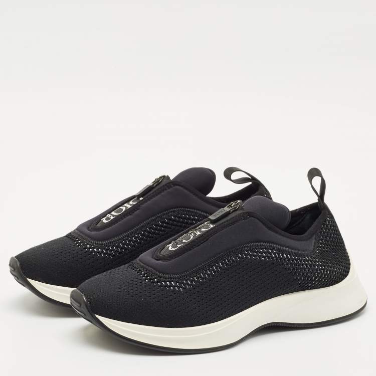 Pre Owned Dior Black Knit Fabric and Neoprene B25 Slip On Sneakers Size 40