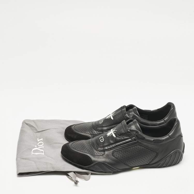 Pre Owned Dior Black Leather and Suede CD Bee Low Top Sneakers Size 40