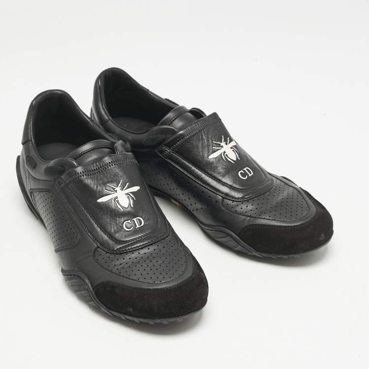 Pre Owned Dior Black Leather and Suede CD Bee Low Top Sneakers Size 40
