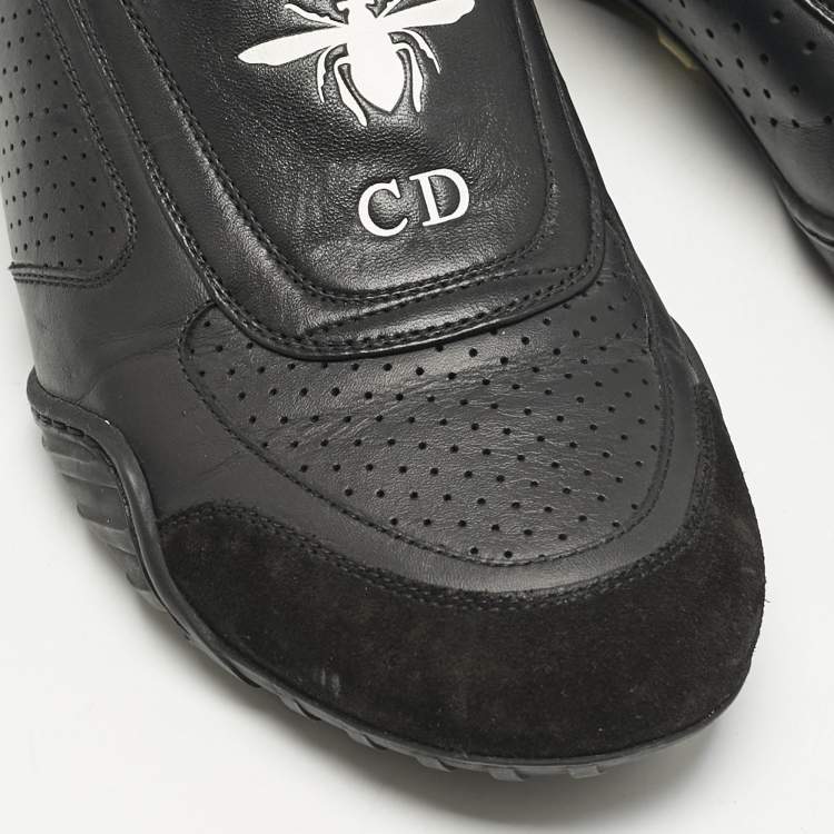 Pre Owned Dior Black Leather and Suede CD Bee Low Top Sneakers Size 40